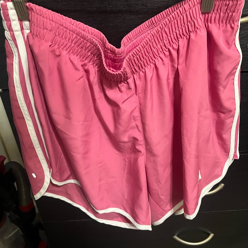 adidas Women's Pink Athletic Shorts with White Accents